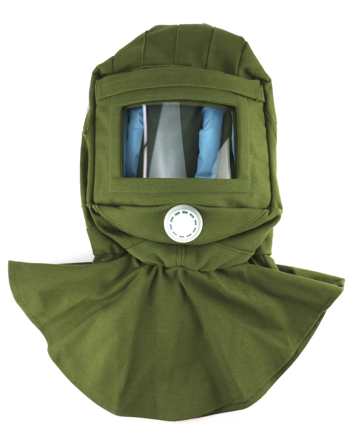 QWORK sand blasting hood cap with full-face shield green for comprehensive face protection.