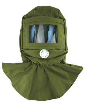 QWORK sand blasting hood cap with full-face shield green for comprehensive face protection.