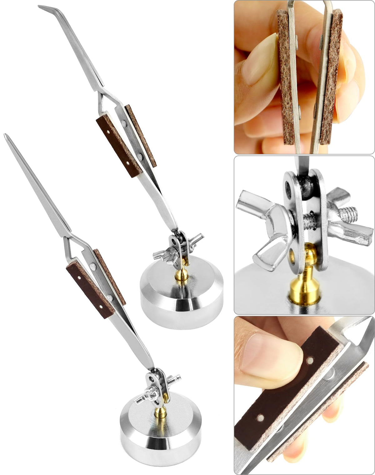 QWORK third hand tweezers curved tip for precise component handling during repairs
