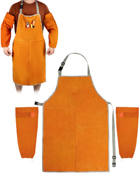QWORK welding sleeves and apron combination shields clothing from sparks and heat.