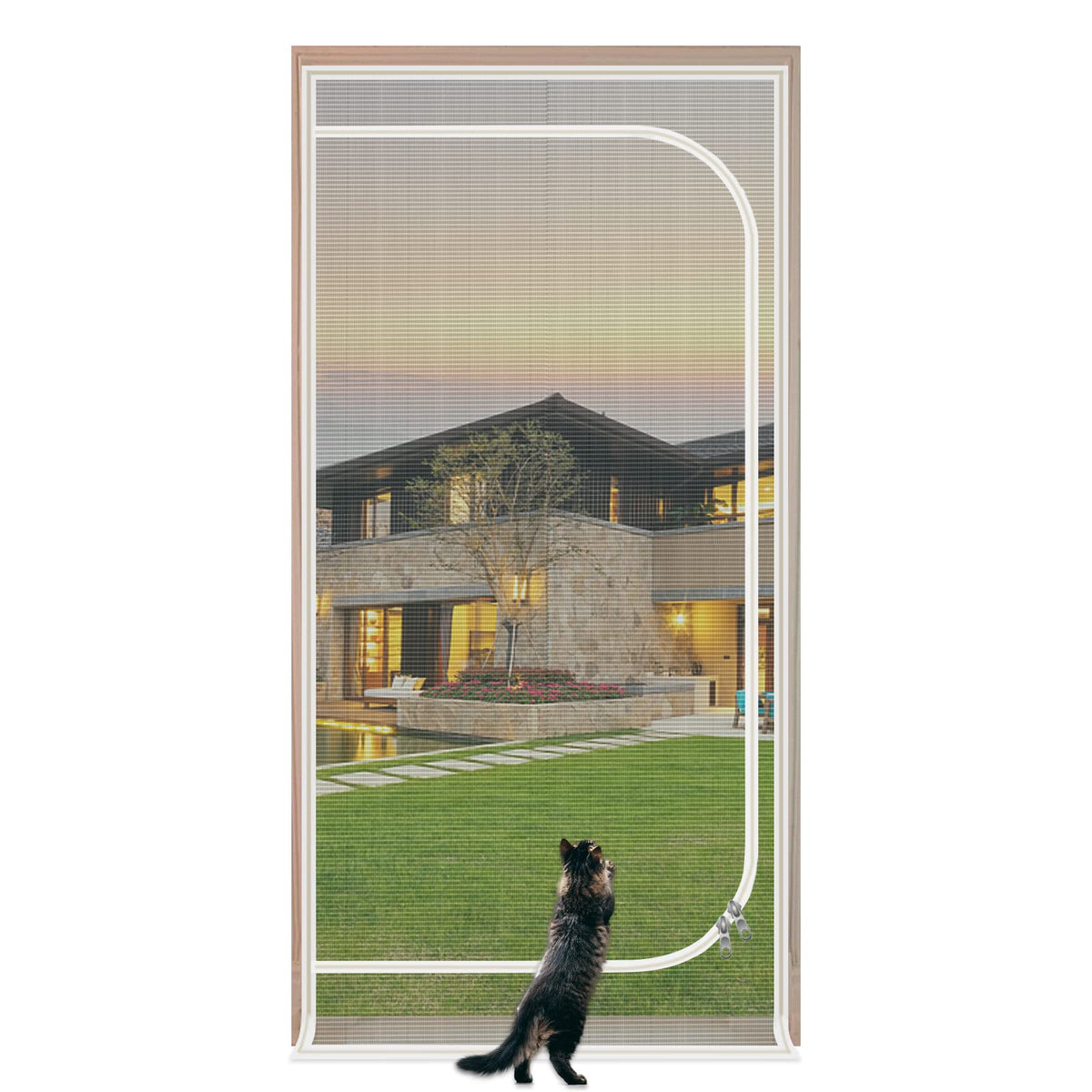 QWR reinforced cat screen door with zipper closure demonstrates secure entry for safe pet separation.