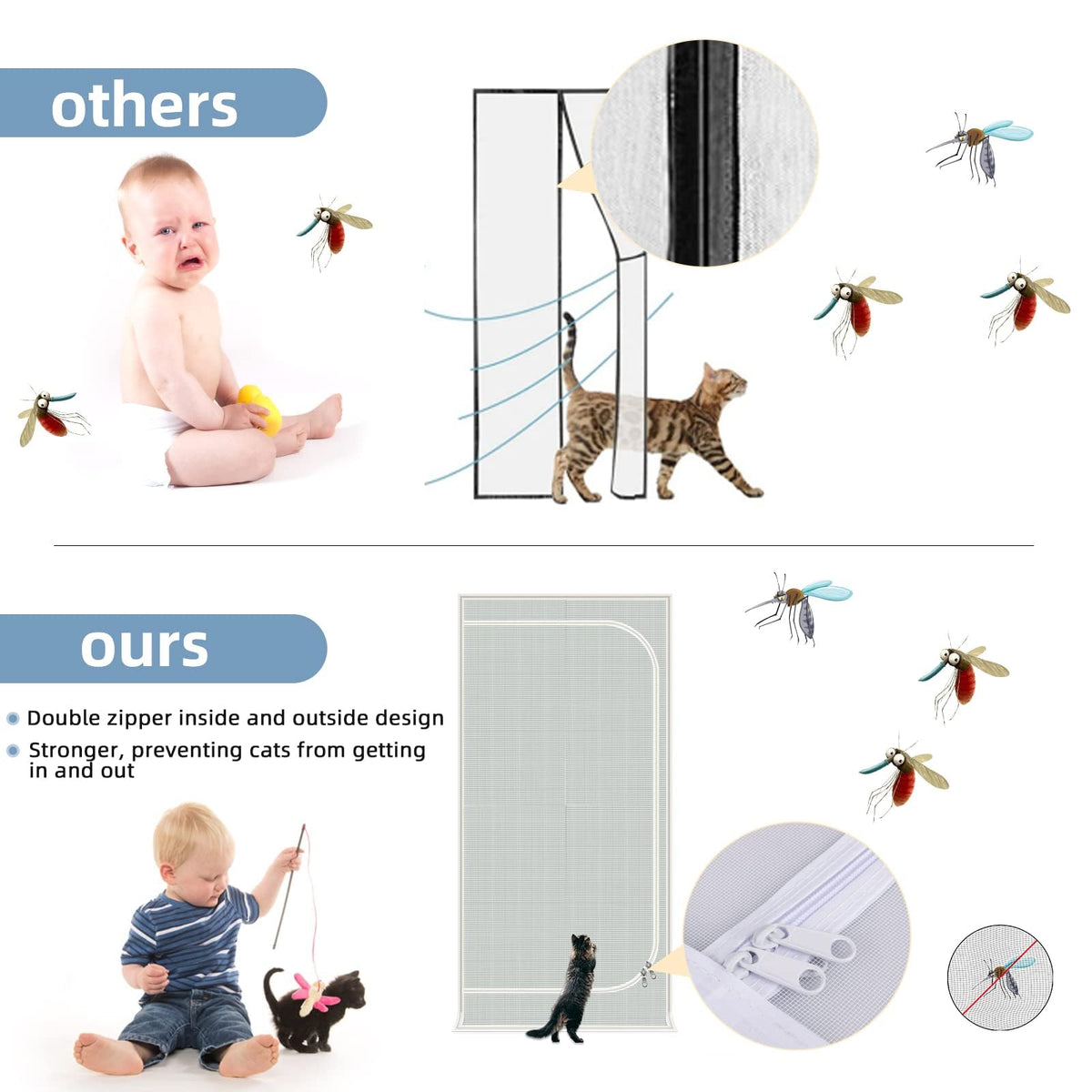 QWR Upgraded Pet Screen Door adhesive strips enable tool-free installation on doors.