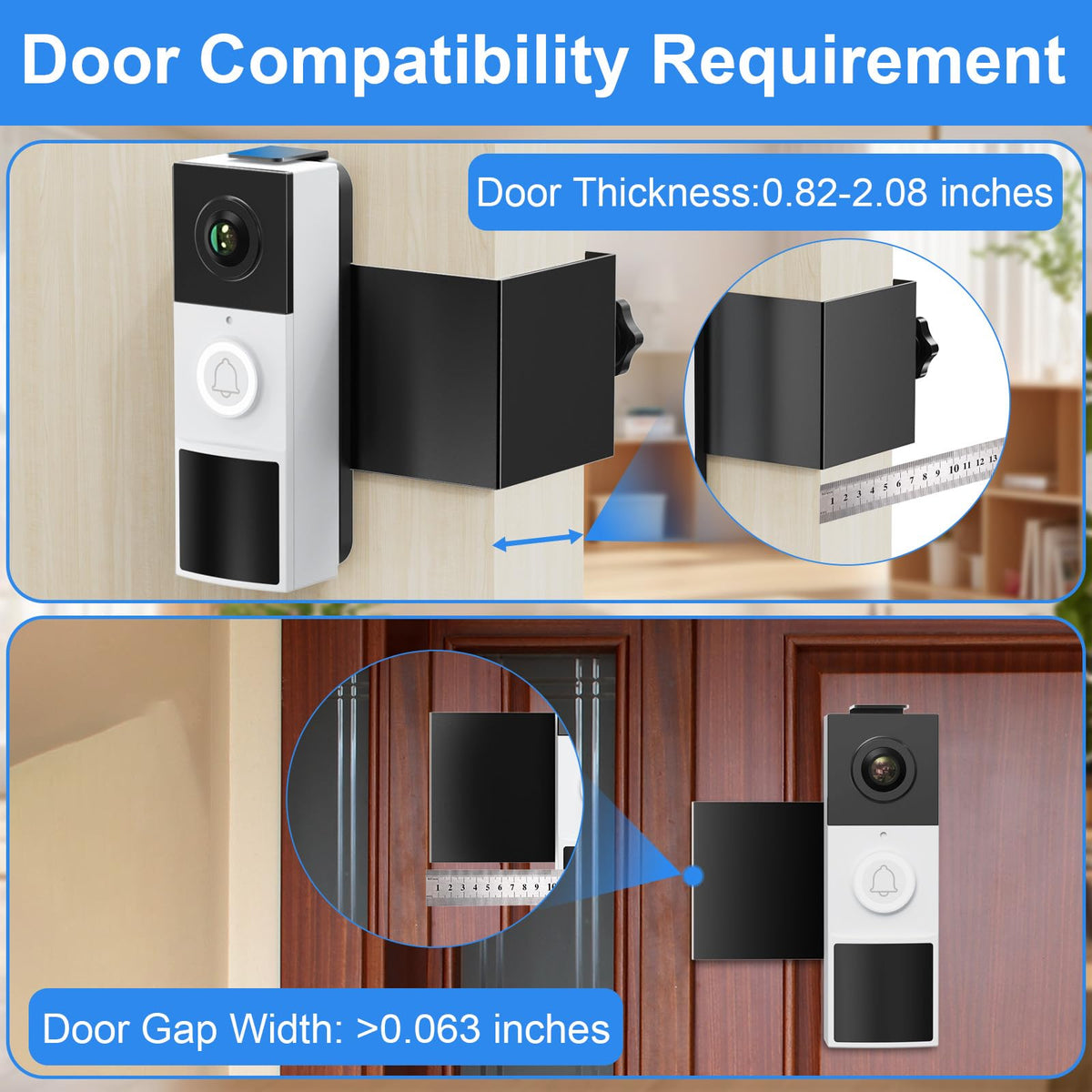 Qwwia doorbell mounted on wall with inward swing compatibility