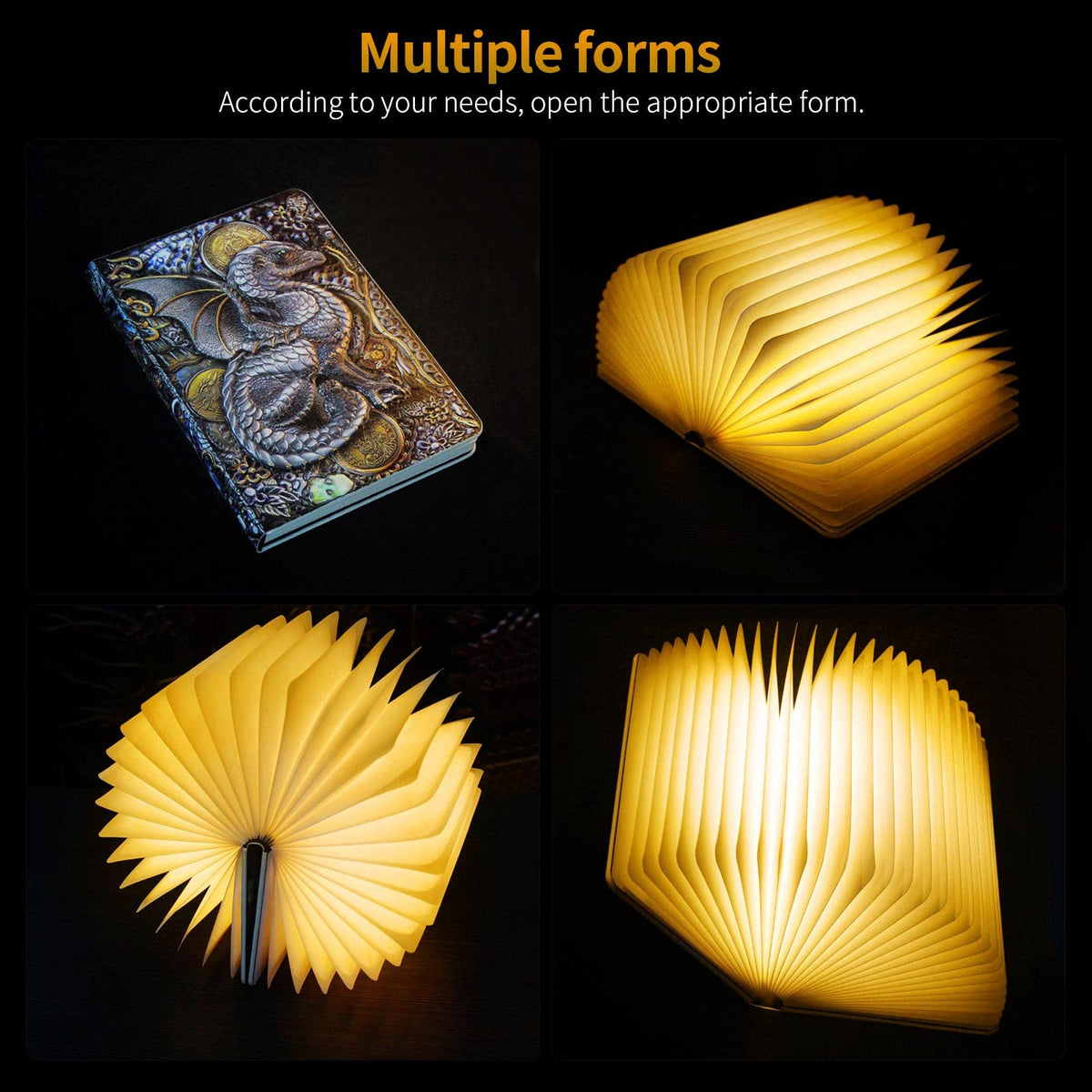 QXMGCBOK folding book-lamp open panel reveals soft indoor lighting.
