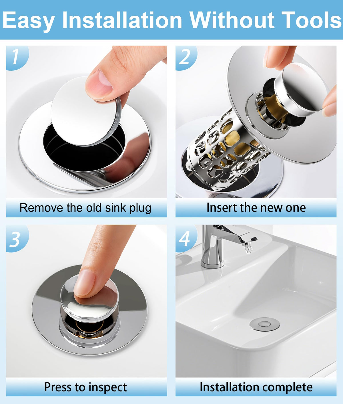 QYHNYJF universal-fit stopper works on most 1.1–1.5 inch drains.