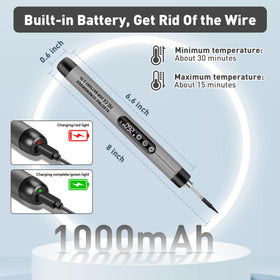 Qyvorae cordless soldering iron highlighting a 1100mAh battery for portable use.