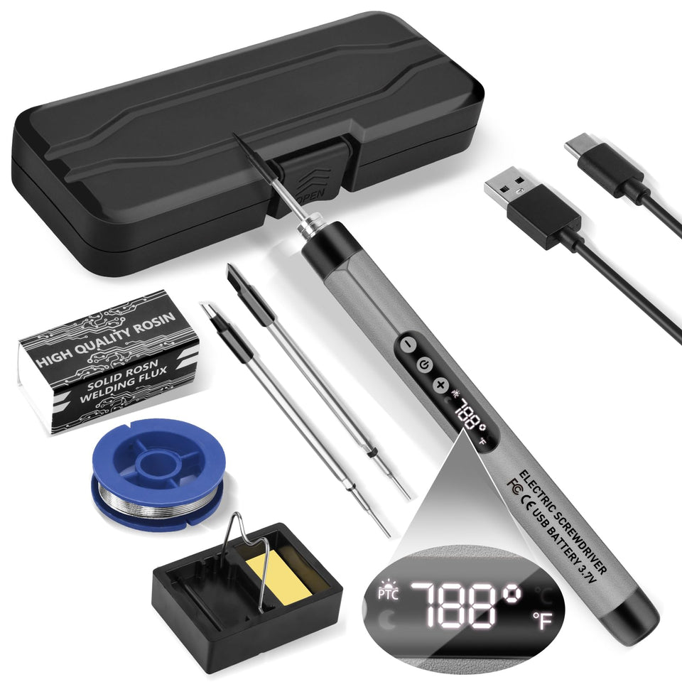 Qyvorae mini cordless soldering iron with LCD display for precise temperature control.