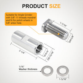 QZATTCAEN buff extender shows 5-8in arbor compatibility for versatility.