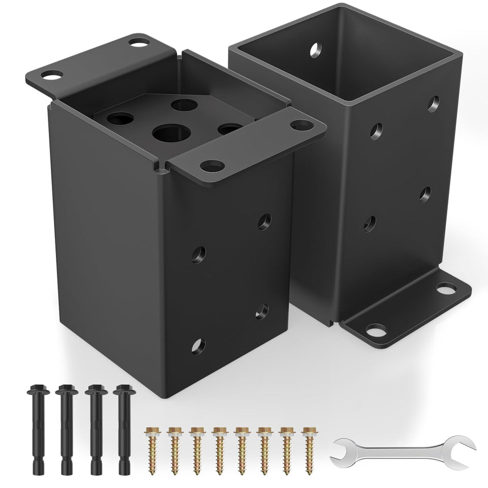 QZER 4x4 post base side view shows durable welded construction for outdoor posts.