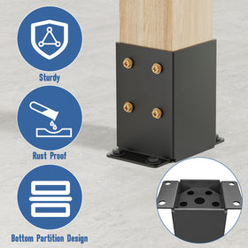 QZER black powder-coated steel post base resists rust for outdoor use