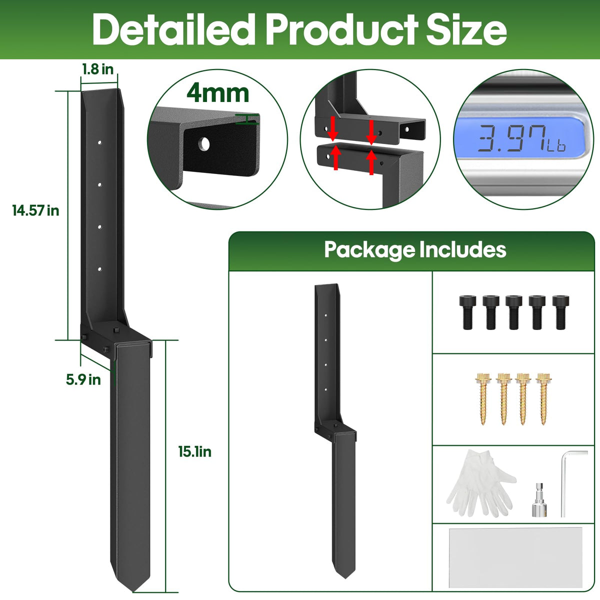 QZER fence post repair kit H-frame design boosts lateral stability for leaning posts.