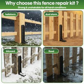 Heavy-duty 13-gauge metal construction delivers durable fence post reinforcement.