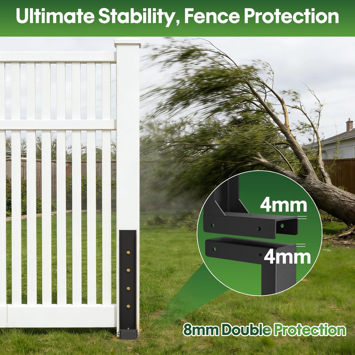 QZER H-frame stabilizes fences against lateral movement in wind.