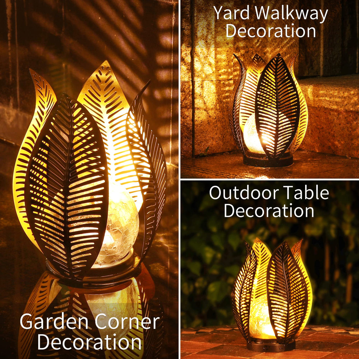 QZGE metal palm leaf solar light adds elegant garden decor touch.