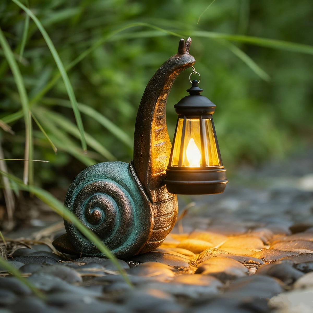 QZJDDZSW Night-lit snail statue creates ambient glow for patios.