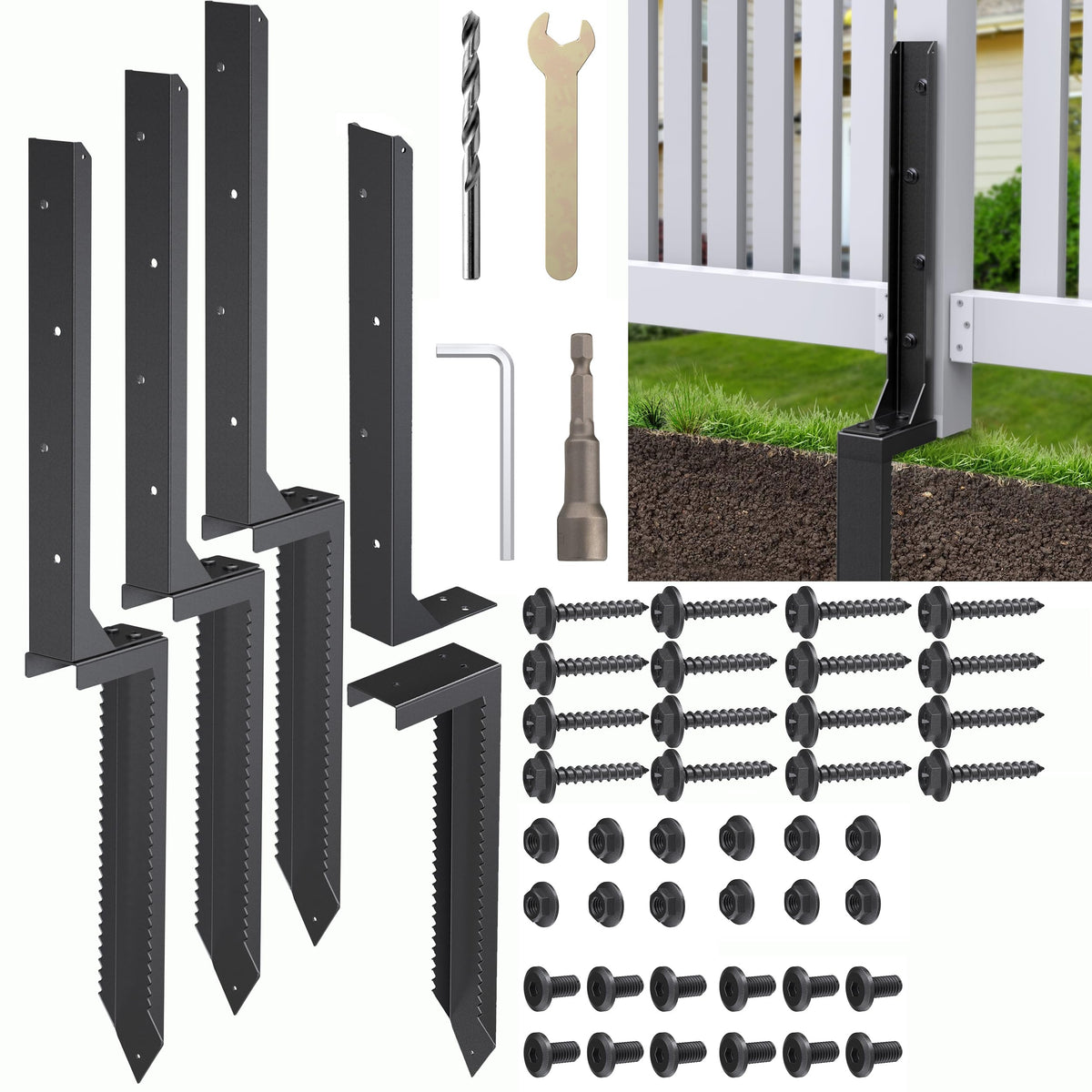 QZXRKEJI fence post repair kit angle view showing sturdy post stabilization