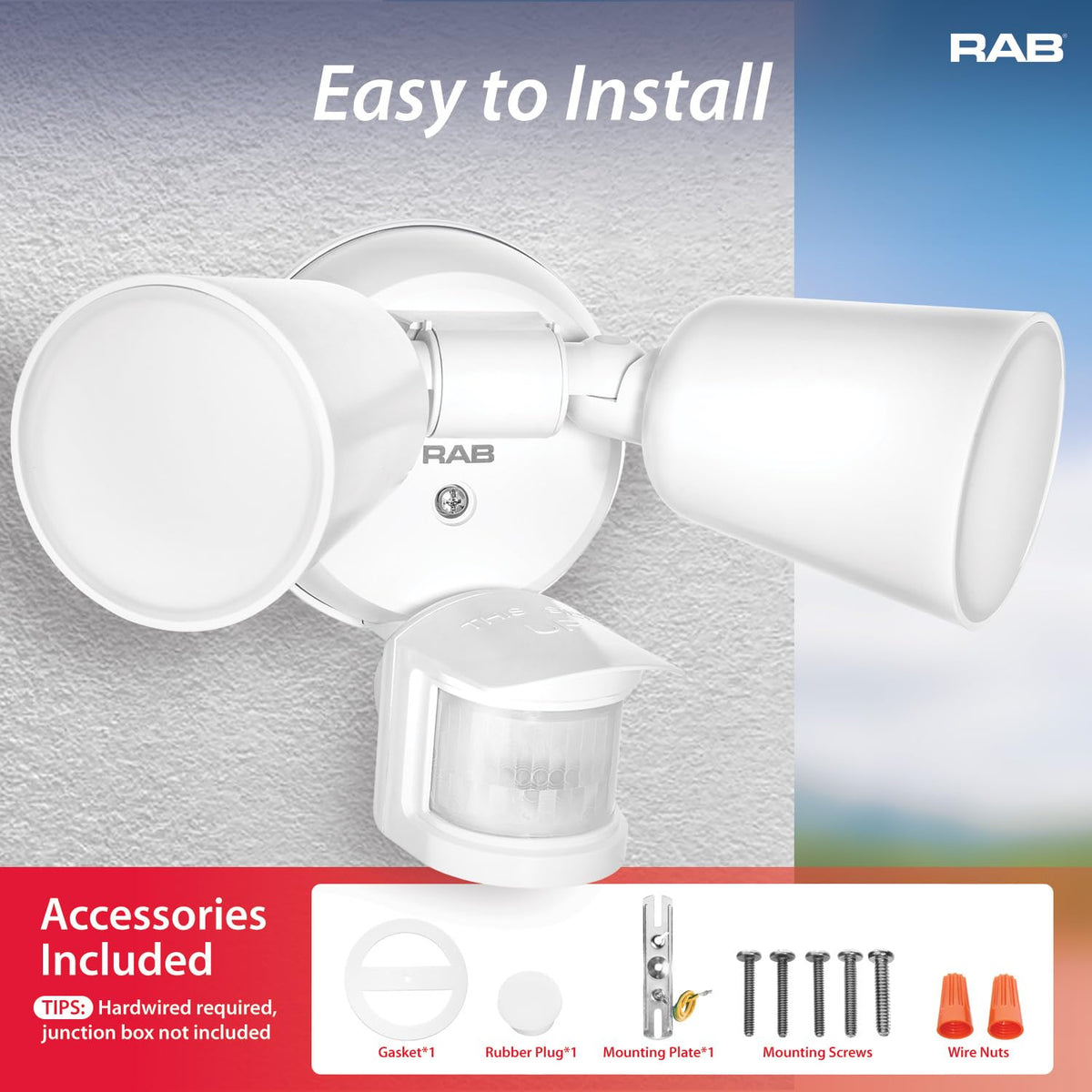 RAB Lighting LU160 dual-head coverage provides even lighting for entries.