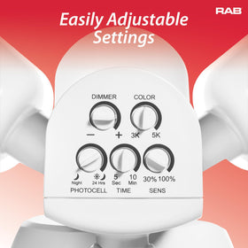 RAB Lighting LU160 dusk-to-dawn photocell activates automatically at night.