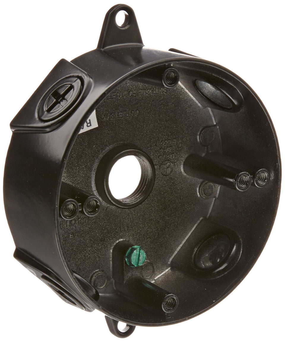 Rab Lighting VXCB weatherproof round box in black, durable outdoor enclosure for wiring