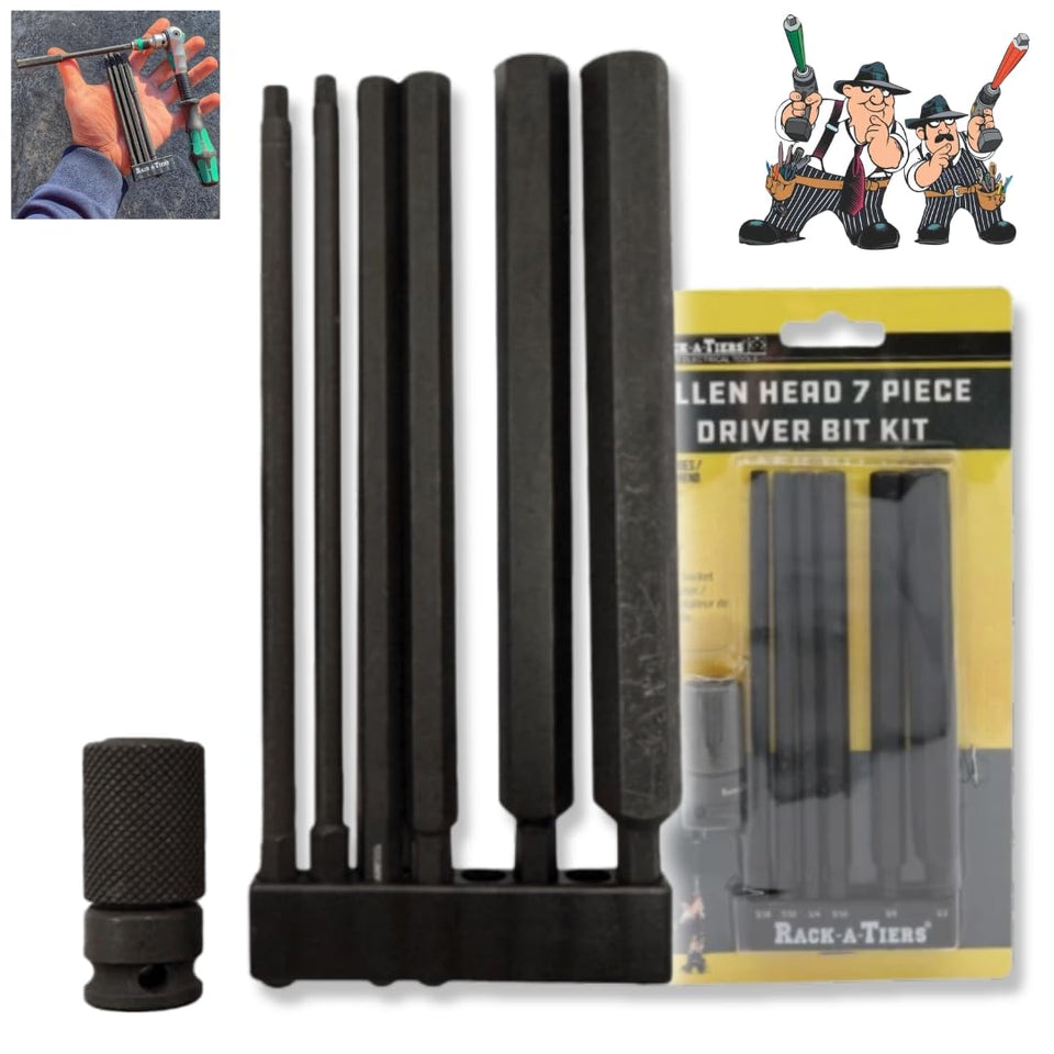 Rack-A-Tiers Allen Head Driver Bit Kit with 6-inch bits offers extended reach for tough fasteners.