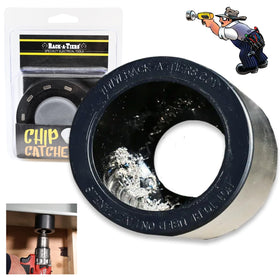Rack-A-Tiers Chip Catcher on metal surface catching drill shavings during use