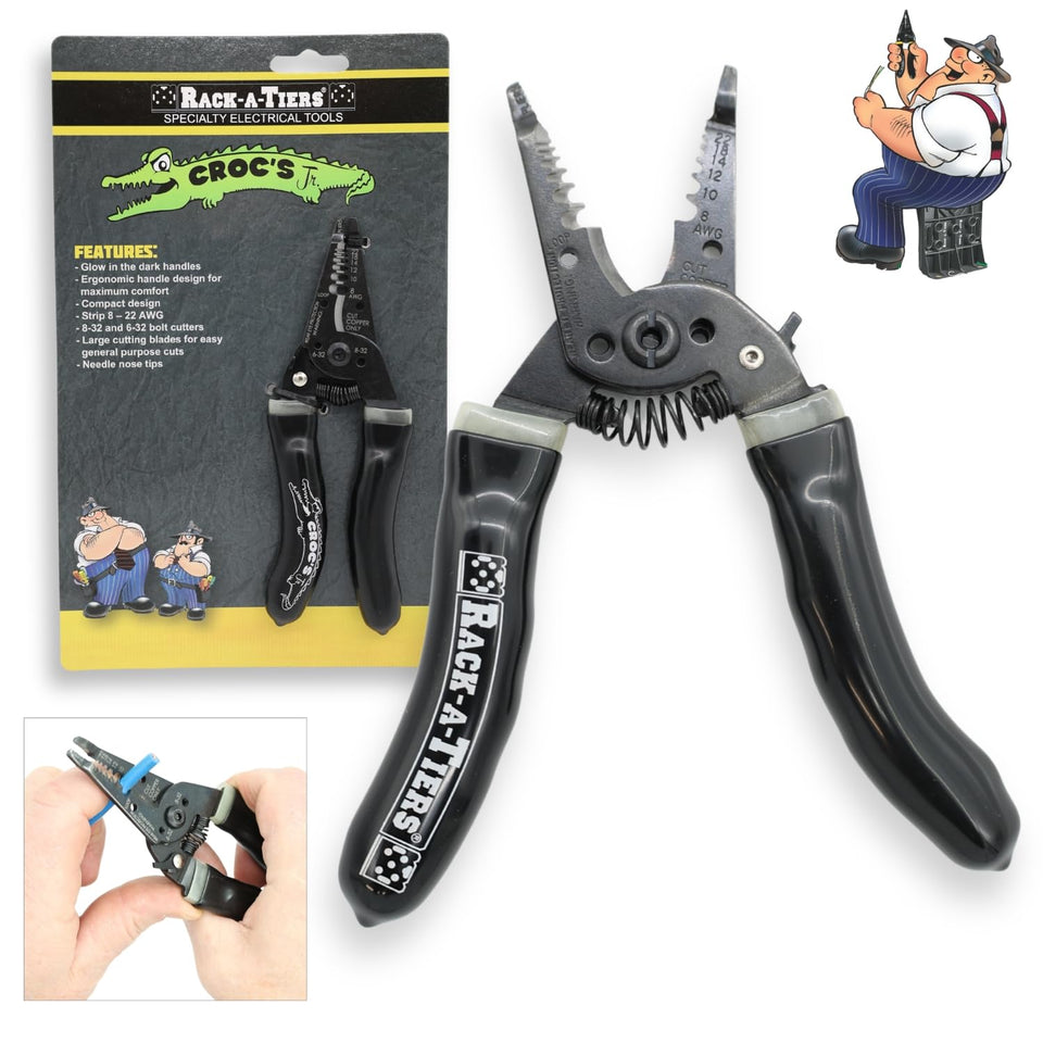 Rack-A-Tiers Croc's Jr. needle nose wire stripper with ergonomic handles for comfortable use.
