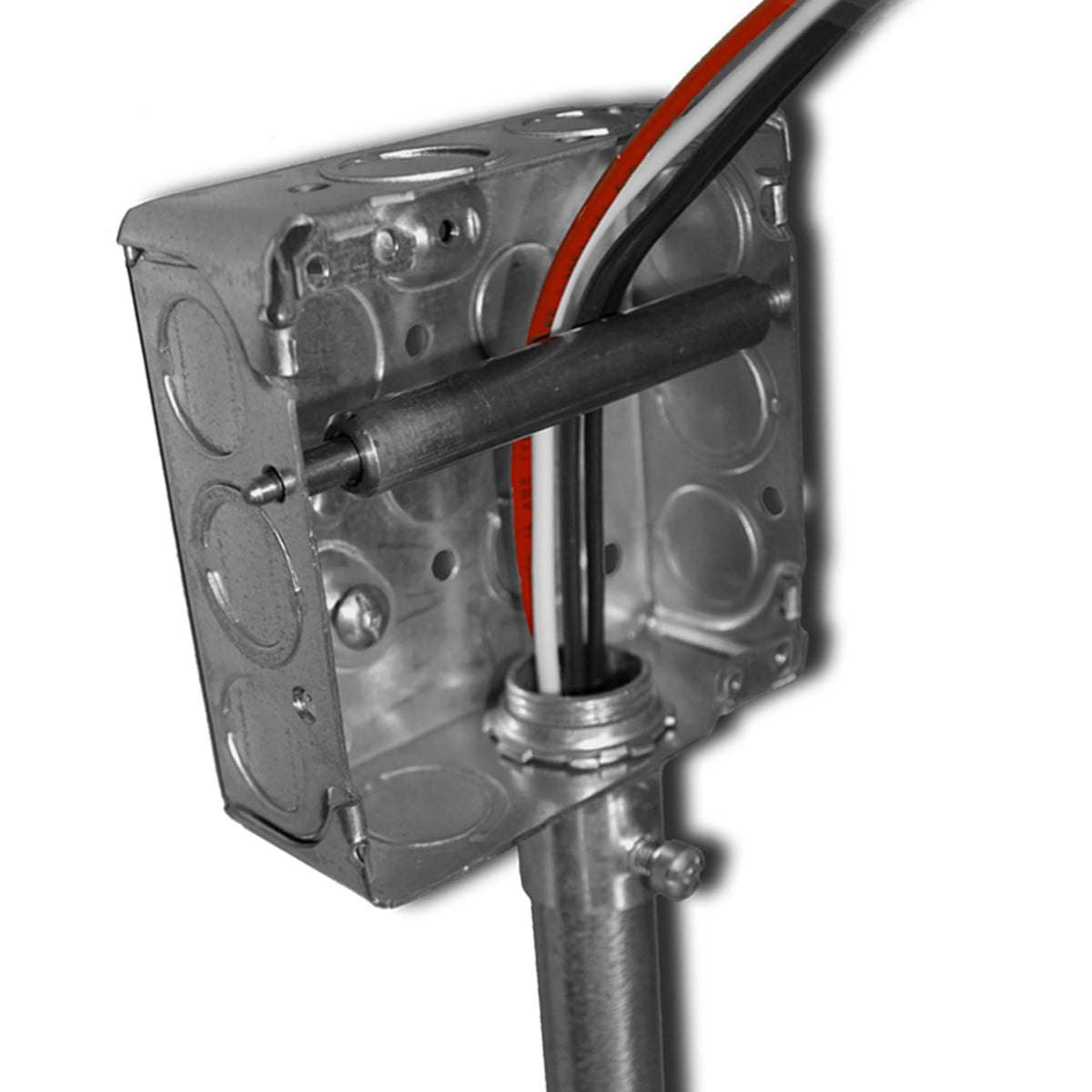 Rack-A-Tiers PulLee steel roller ready for 4x4 electrical box wiring.
