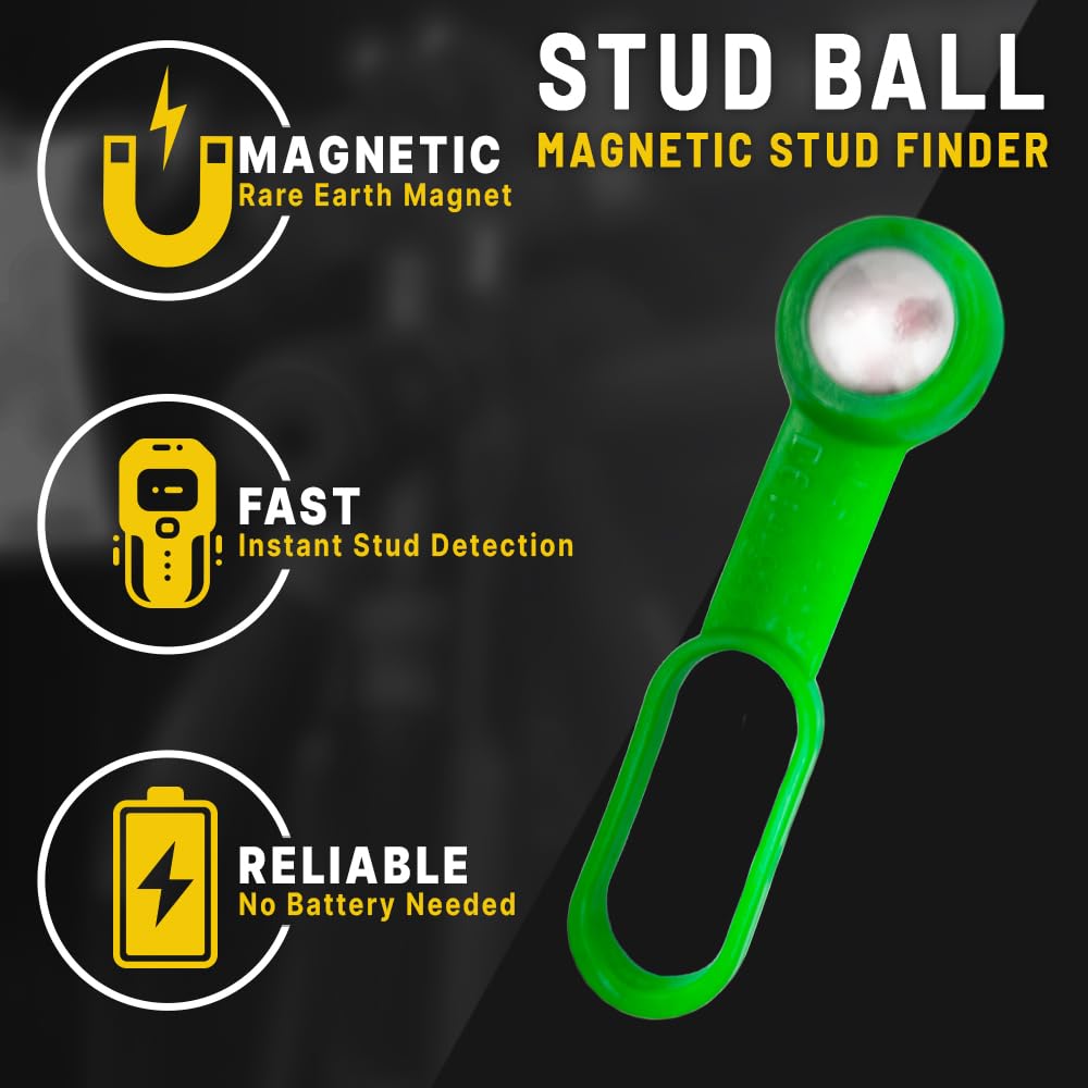 Rack-A-Tiers Stud Ball detects metal behind ceramic tile for safe drilling.