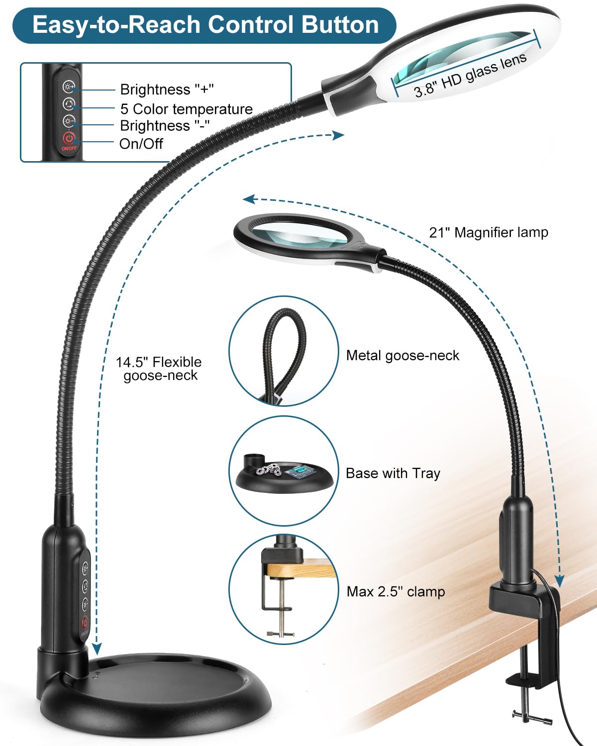 RackydigPro five-color modes adapt lighting to reading or crafting tasks.