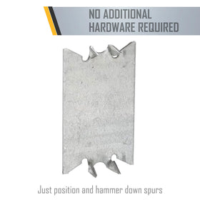 RACO 2710 integral spikes securing the plate to a wood stud.