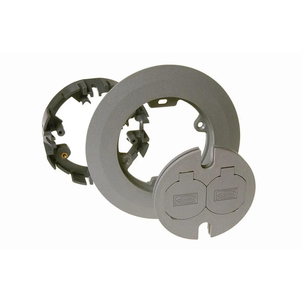 RACO 6299 gray round floor box cover kit, front view, shows overall design and fit