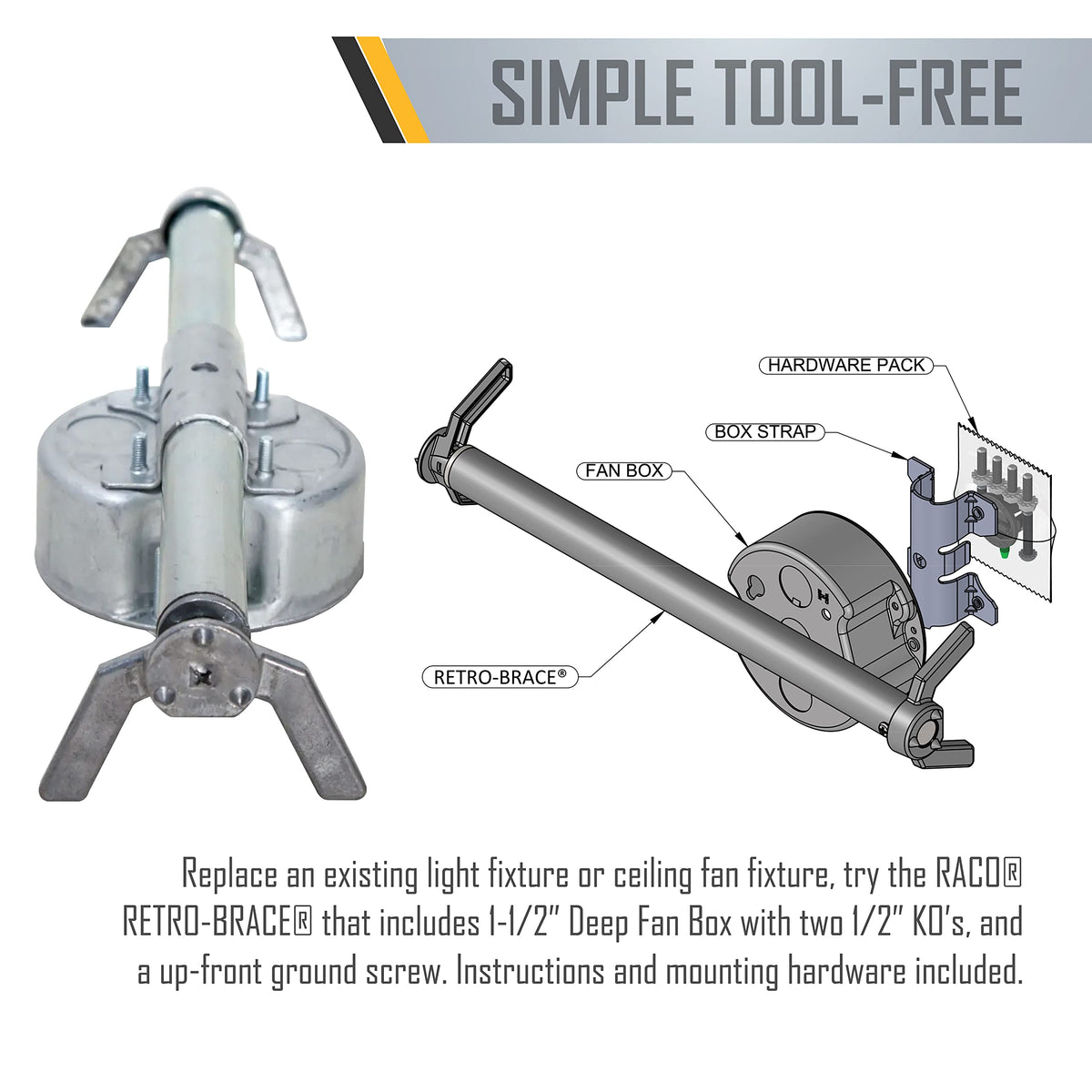 RACO Retro-Brace 936 mounting bracket kit for quick installations.