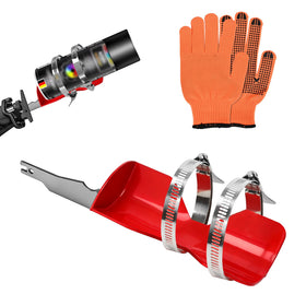 RACOC spray paint shaker clipped securely to a reciprocating saw for stable mixing.