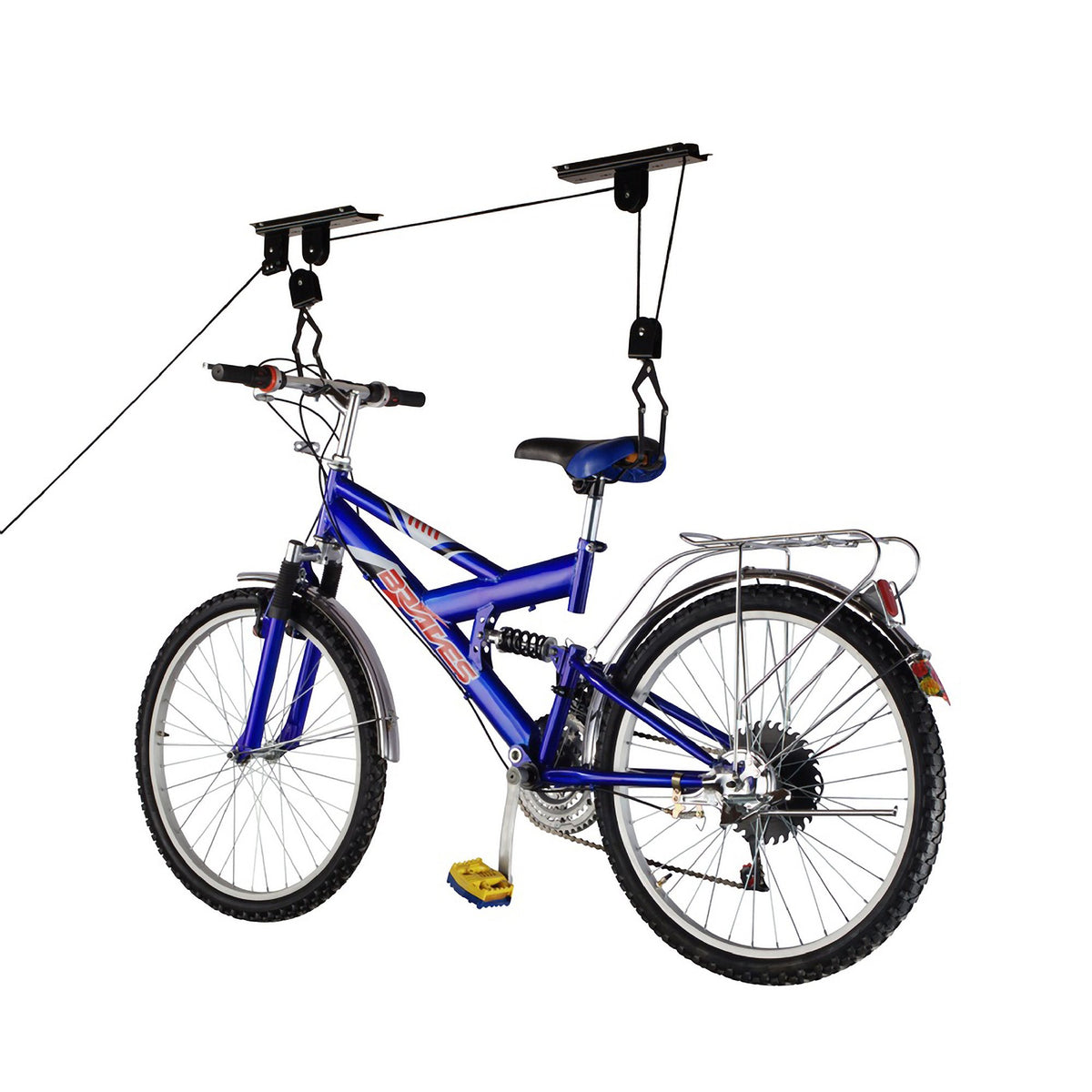 Rad Cycle Products 100 lb capacity hoist enabling robust overhead storage