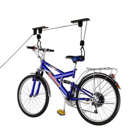 Rad Cycle Products 100 lb capacity hoist enabling robust overhead storage