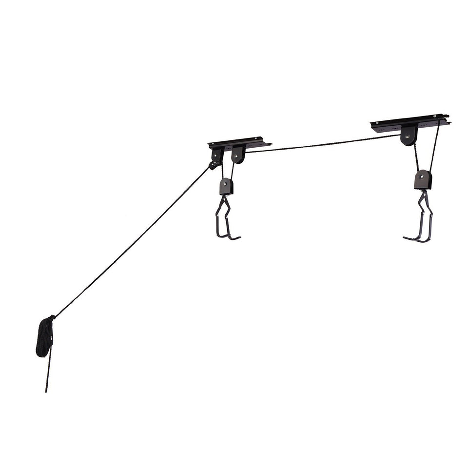 Rad Cycle Products bicycle hoist cable-assembly demonstrates secure lift up to 100 lb