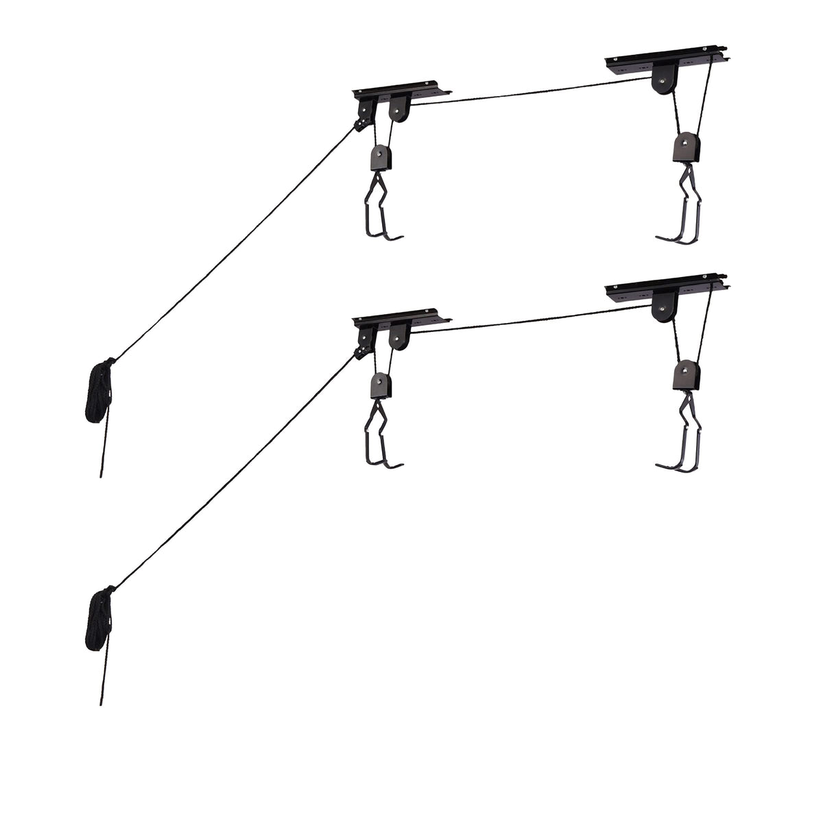 RAD Sportz bicycle hoist installation demonstrates secure ceiling mounting for garage storage.