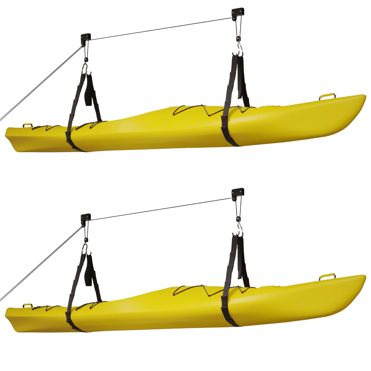 RAD Sportz kayak storage hoists pulleys for overhead ceiling storage and space-saving.