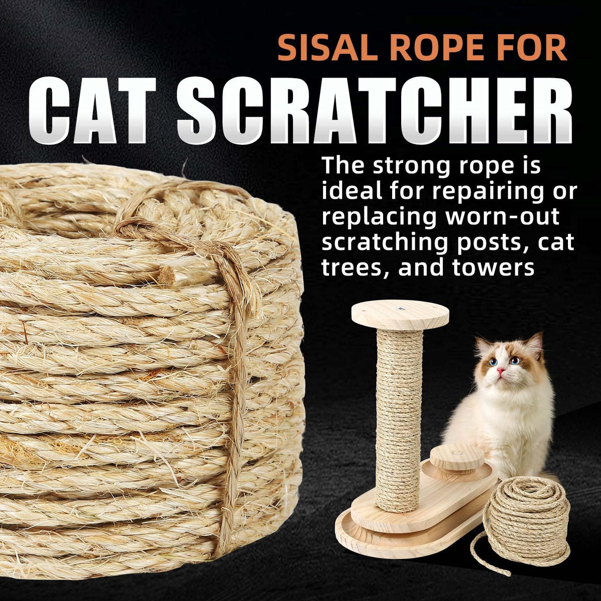 Radix Rope cat scratcher repair wrap on a post