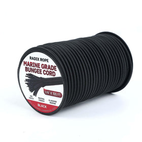 Radix Rope marine grade bungee cords securing gear on a kayak deck