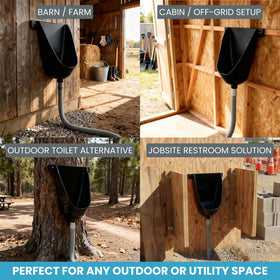 RAEFLOW waterless urinal black exterior for UV outdoor durability.