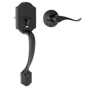 RAFECIEE black front door handle face demonstrates durable zinc alloy build for long-lasting use.