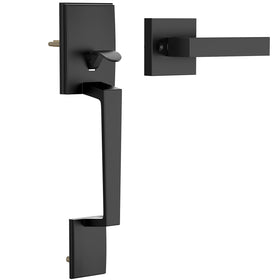 RAFECIEE black front door handle no lock showcases a sleek, modern exterior look.
