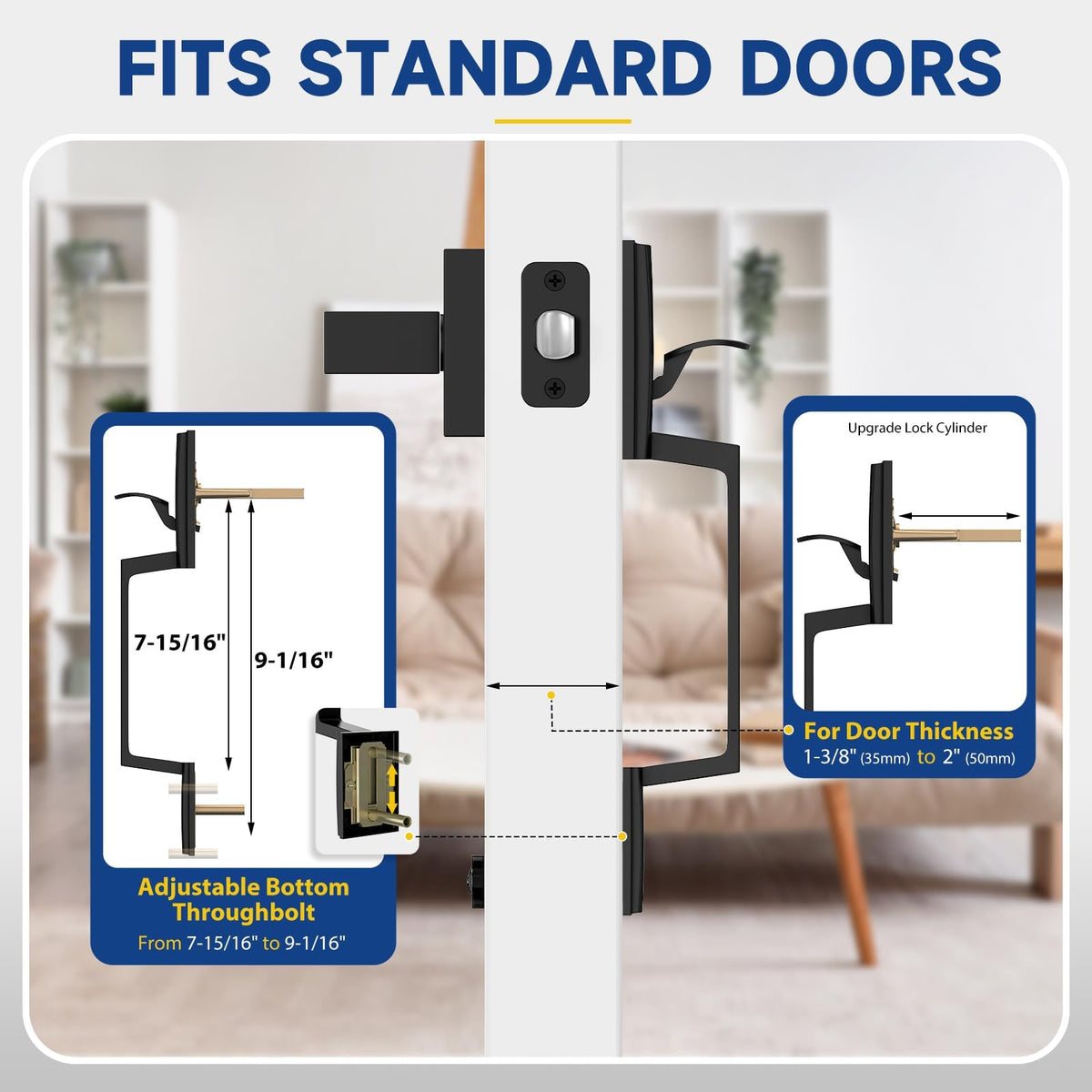 RAFECIEE adjustable backset handle fits 60–70 mm spacing.