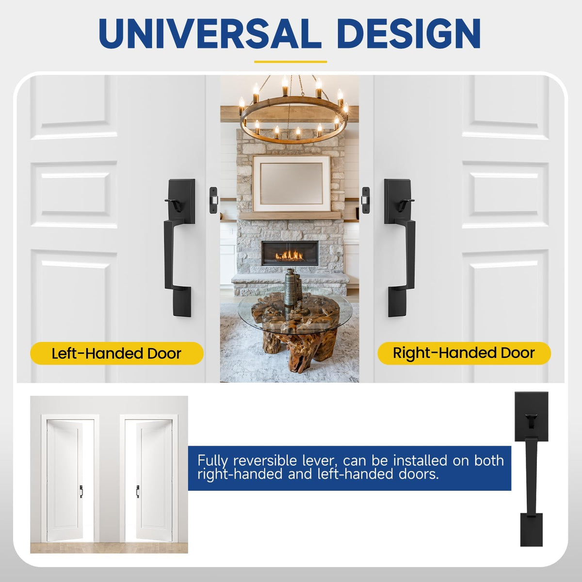 RAFECIEE front door handle set suits traditional latches and smart locks.