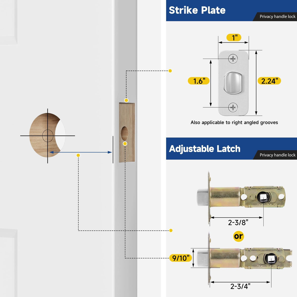 Installation steps for RAFECIEE privacy door handle using a Phillips screwdriver.