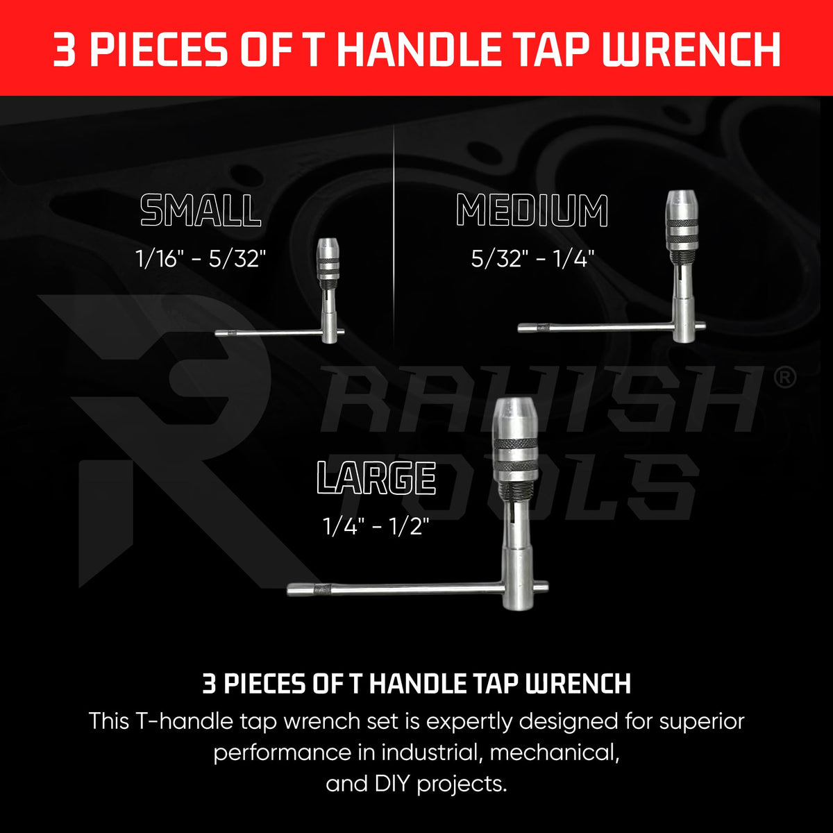 RAHISH TOOLS T-handle tap wrench offers precise control for clean threading tasks.