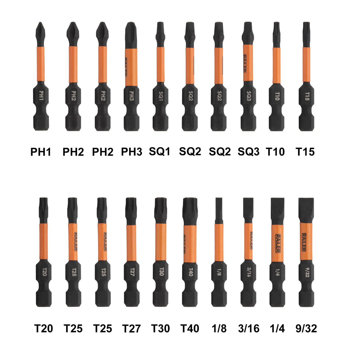 Railer square‑bit set designed for square‑drive fasteners.