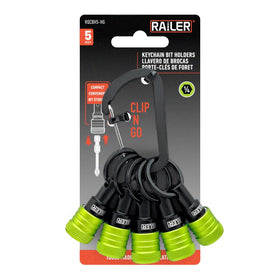 Railer bit holder keychain with five color coded slots for quick access