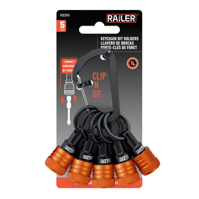 Railer bit holder keychain 5pc on a carabiner for quick access to bits on the jobsite.